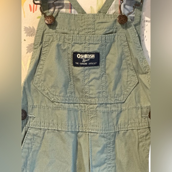 NWT OshKosh B’gosh Green Plaid Overalls Flannel Cuff Classic 90s style 12 Months - Picture 2 of 8